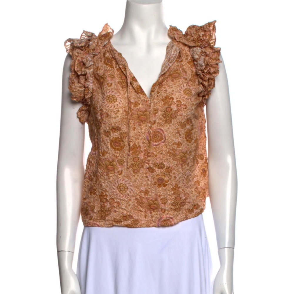 Ulla Johnson Floral Print Cowl Neck Crop Top